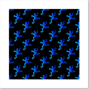 Blue Dancing Frogs Pattern Posters and Art